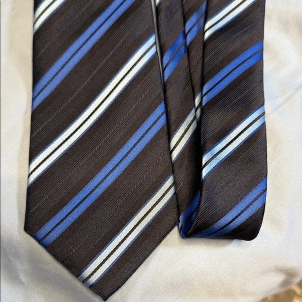 Barry‎ Wang 100% Silk Tie – Blue & Charcoal Stripe – Italian Style
